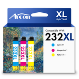 232XL Ink Cartridges 3 Pack Compatible for 232XL 232 Color Printer Ink T232 T232XL for Expression Home XP-4200 XP-4205 WF-2930 WF-2950 All-in-One (Cyan, Magenta, Yellow)