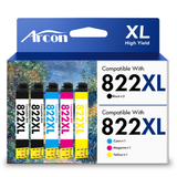 822 XL Ink Cartridges 5 Pack Compatible for 822XL 822 Printer Ink T822 T822XL Combo Pack for WorkForce WF-3820 WF-4820 WF-4830 WF-4833 WF-4834 WF-3823 (2 x Black, Cyan, Magenta, Yellow)