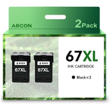 Arcon 67XL Black Ink Cartridge with 67 Ink Cartridge 67XL Compatible for DeskJet 2775 2776 2777 2778 2779 6078 6478 Printer (2 Black)