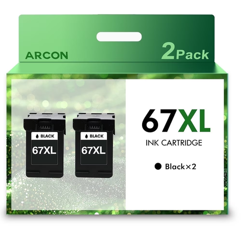 Arcon 67XL Black Ink Cartridge with 67 Ink Cartridge 67XL Compatible for DeskJet 2775 2776 2777 2778 2779 6078 6478 Printer (2 Black)