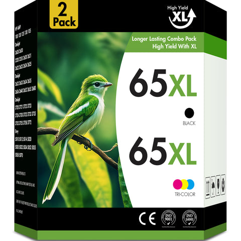 65XL Ink Cartridges Compatible for HP 65 65XL Black and Color for Envy 5055 5052 5058 Deskjet 3755 2655 2652 3722 2622 2624 2620 (1 Pack Black- 1 Pack Tri-color)
