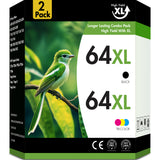 64XL Ink Cartridges Compatible for HP 64 64XL Black and Color for Envy Photo 7855 7858 7155 7120 7800 6255 6252 7158 7164 Printer (1 Pack Black- 1 Pack Tri-color)
