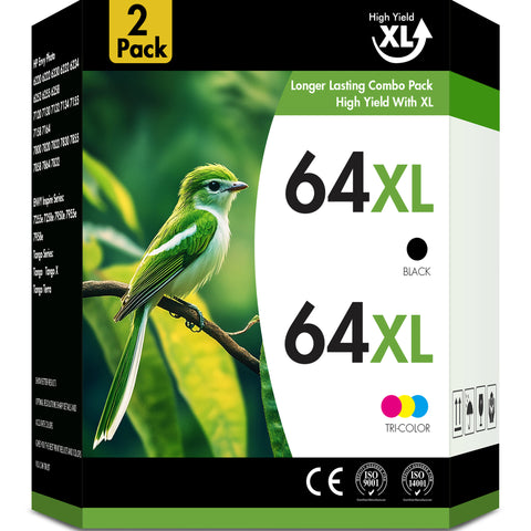 64XL Ink Cartridges Compatible for HP 64 64XL Black and Color for Envy Photo 7855 7858 7155 7120 7800 6255 6252 7158 7164 Printer (1 Pack Black- 1 Pack Tri-color)
