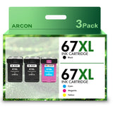 67XL Ink Cartridges Compatible for HP Ink 67 for HP DeskJet 2700 2700e 2755e 2752e Envy 6055e 6055 6000 Printer (3 Pack)