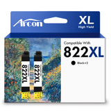 822 XL Ink Cartridges 2 Pack Compatible for Epson 822XL 822 Black Printer Ink T822 T822XL for WorkForce Pro WF-3820 WF-4820 WF-4830 WF-4833 WF-4834 WF-3823 (2 x Black)