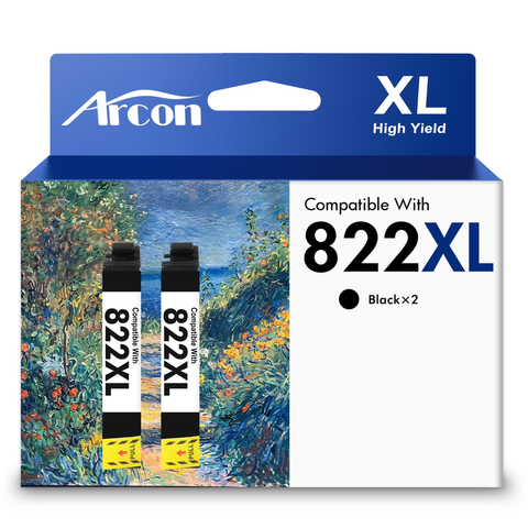 822 XL Ink Cartridges 2 Pack Compatible for Epson 822XL 822 Black Printer Ink T822 T822XL for WorkForce Pro WF-3820 WF-4820 WF-4830 WF-4833 WF-4834 WF-3823 (2 x Black)