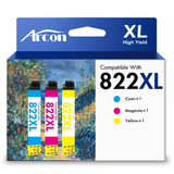 822XL Ink Cartridges 3 Pack Compatible for 822XL 822 Color Printer Ink T822 T822XL WorkForce Pro WF-3820 WF-4820 WF-4830 WF-4833 WF-4834 WF-3823 (Cyan, Magenta, Yellow)