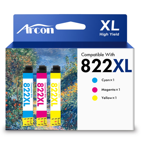822XL Ink Cartridges 3 Pack Compatible for 822XL 822 Color Printer Ink T822 T822XL WorkForce Pro WF-3820 WF-4820 WF-4830 WF-4833 WF-4834 WF-3823 (Cyan, Magenta, Yellow)