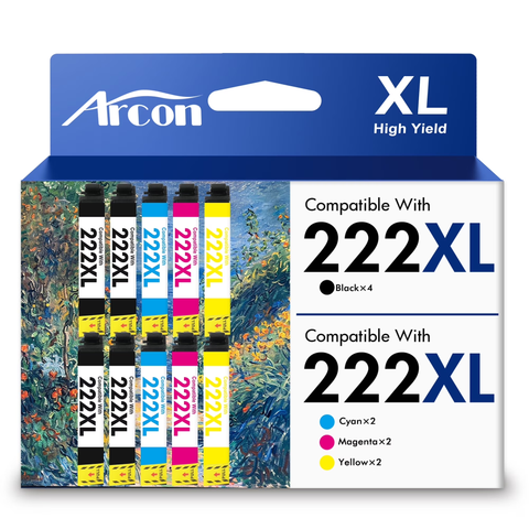 222 XL Ink Cartridges 10 Pack Compatible for Epson 222XL 222 Printer Ink T222 T222XL Combo Pack for Expression Home XP-5200 WF-2960 All-in-One (4 Black, 2 Cyan, 2 Magenta, 2 Yellow)