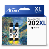 202 XL Ink Cartridges 2 Pack Compatible for 202XL 202 Black Printer Ink T202 T202XL for WF-2860 Expression Home XP-5100 (2 x Black)
