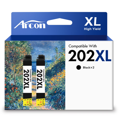 202 XL Ink Cartridges 2 Pack Compatible for 202XL 202 Black Printer Ink T202 T202XL for WF-2860 Expression Home XP-5100 (2 x Black)
