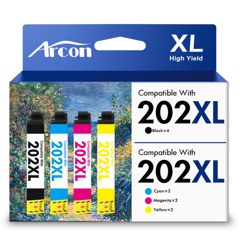 202 XL Ink Cartridges 4 Pack Compatible for Epson 202XL 202 Printer Ink T202 T202XL Combo Pack for WF-2860 Expression Home XP-5100 (Black, Cyan, Magenta, Yellow)