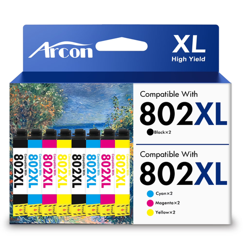 802 XL Ink Cartridges 8 Pack Compatible for Epson 802XL 802 Printer Ink T802 T802XL Combo Pack for WorkForce Pro WF-4740 WF-4730 WF-4720 EC-4020 EC-4030 (2 Black, 2 Cyan, 2 Magenta, 2 Yellow)