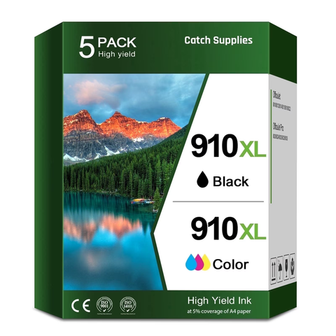 910XL Ink Cartridge Compatible for HP 910XL 910 Combo Work HP OfficeJet Pro 8020 8024 8025 8028 8035 OfficeJet 8022 8010 8012 8014 8015 8018 Printer (2x Black, Cyan, Magenta, Yellow, 5-Pack)