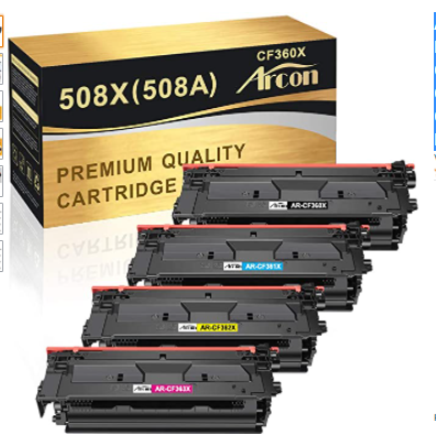 Arcon Compatible Toner Cartridge Replacement for HP 508X 508A CF360A CF360X CF361X CF362X CF363X for HP Color Laserjet Enterprise M553DN M553X M553N M553 M577 M552DN Toner Printer (BCYM, 4-Pack)